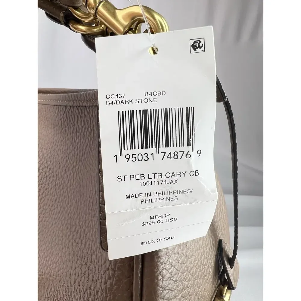 Coach Cary Crossbody Bag Pebbled Finish Dark Stone Gold Hardware Zip Strap CC437